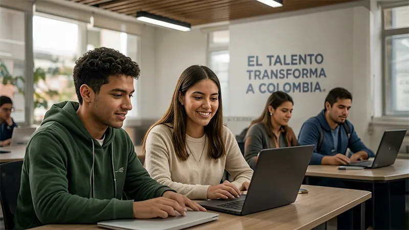 Jóvenes estudiando con computadores