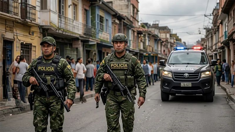 Policías patrullando una calle colombiana